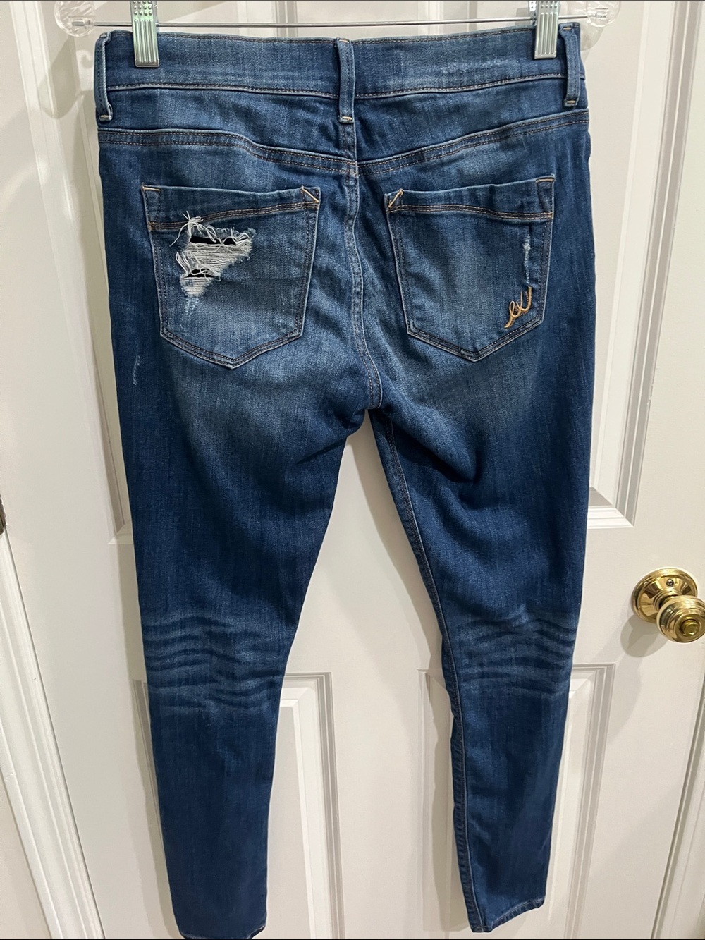 Express Women's Dark Blue Distressed Skinny Jeans - Picture 3 of 6